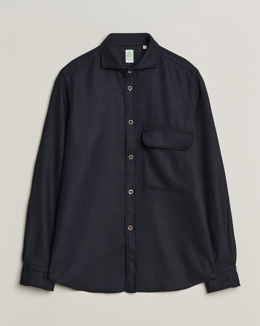 Finamore Napoli Wool Herringbone Overshirt Navy – Sininen