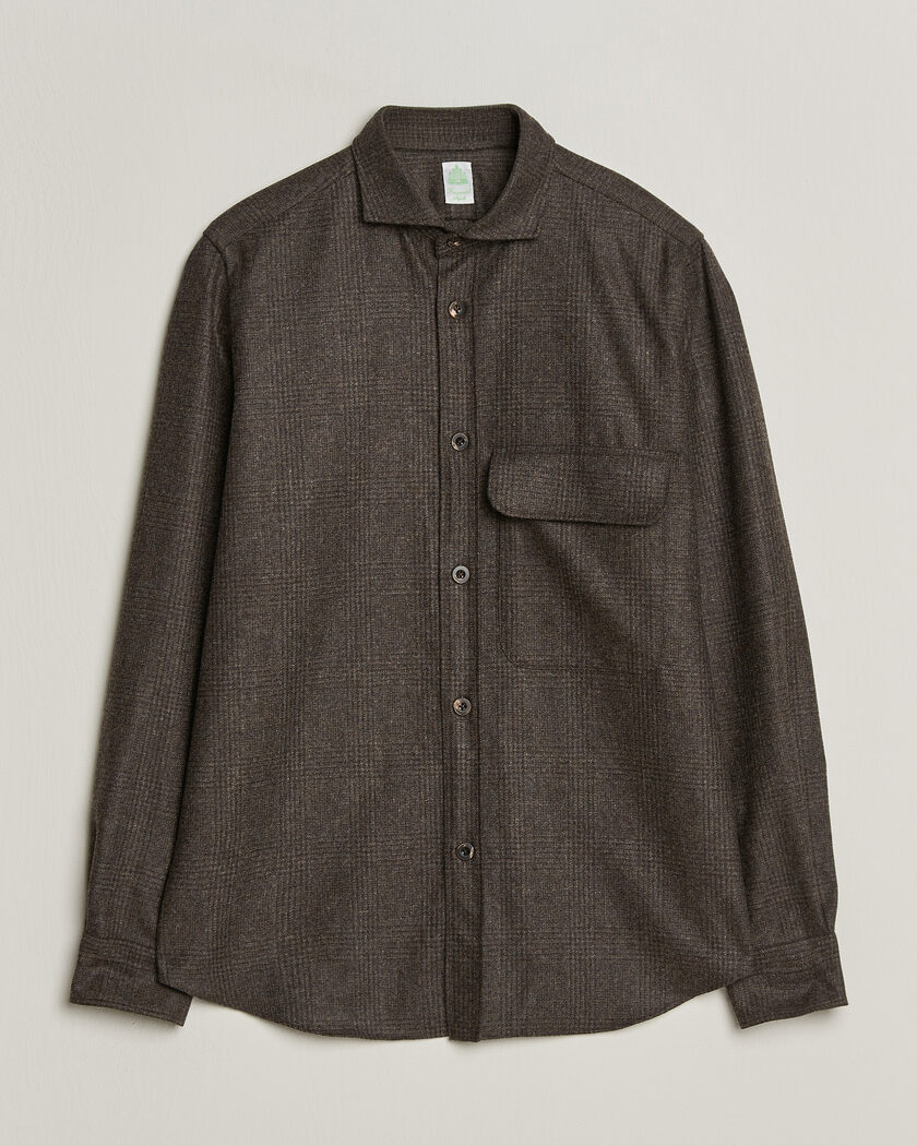 Finamore Napoli Wool Houndstooth Overshirt Dark Brown – Ruskea