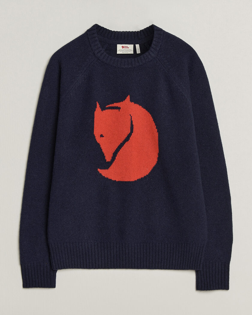 Fjällräven Logo Knit Wool Sweater Dark Navy – Sininen