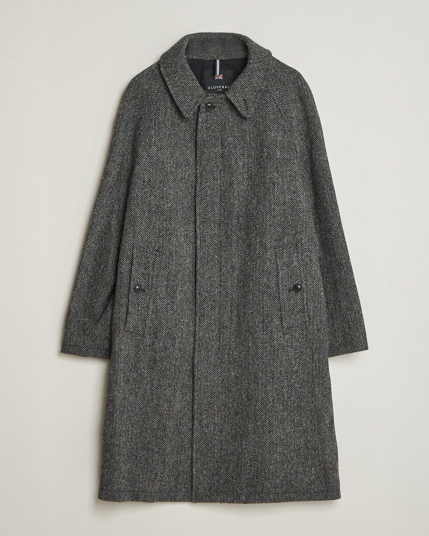 Gloverall Hynes Harris Tweed Coat Charcoal Herringbone – Harmaa
