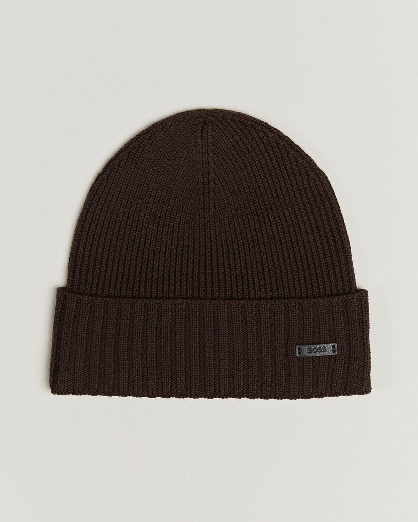 BOSS BLACK Fati Wool Beanie Dark Brown – Ruskea