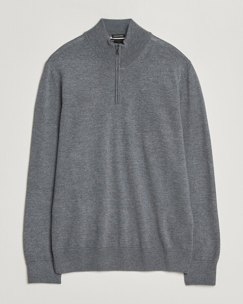 BOSS BLACK Ebenji Merino Knitted Half Zip Medium Grey – Harmaa