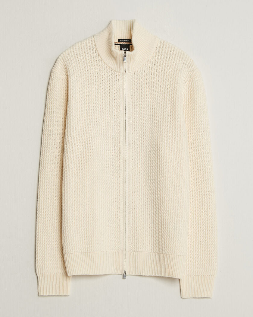BOSS BLACK Fiocco Wool/Cashmere Full Zip Open White – Valkoinen