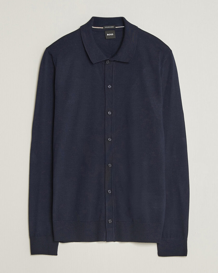 BOSS BLACK Helbert Merino Knitted Cardigan Dark Blue – Sininen