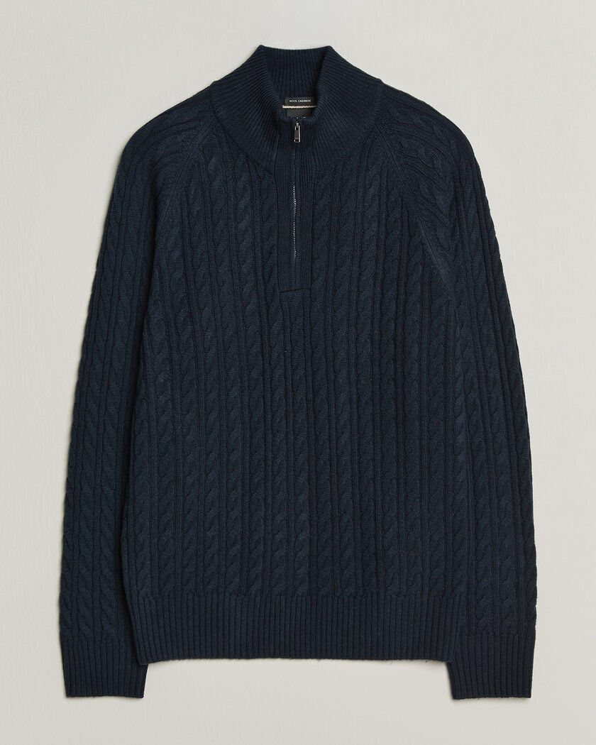 BOSS BLACK Furore Wool/Cashmere Cable Half Zip Dark Blue – Sininen