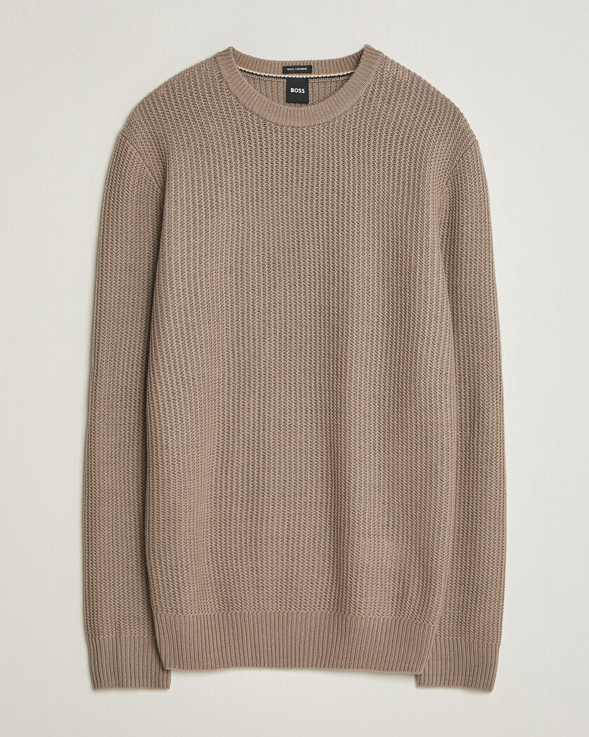 BOSS BLACK Fiocchetto Wool/Cashmere Crew Neck Open Brown – Ruskea
