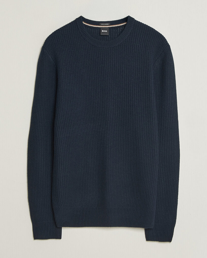 BOSS BLACK Fiocchetto Wool/Cashmere Crew Neck Dark Blue – Sininen