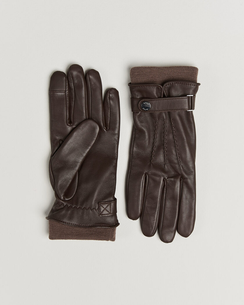 BOSS BLACK Hyden Leather Glove Dark Brown – Ruskea