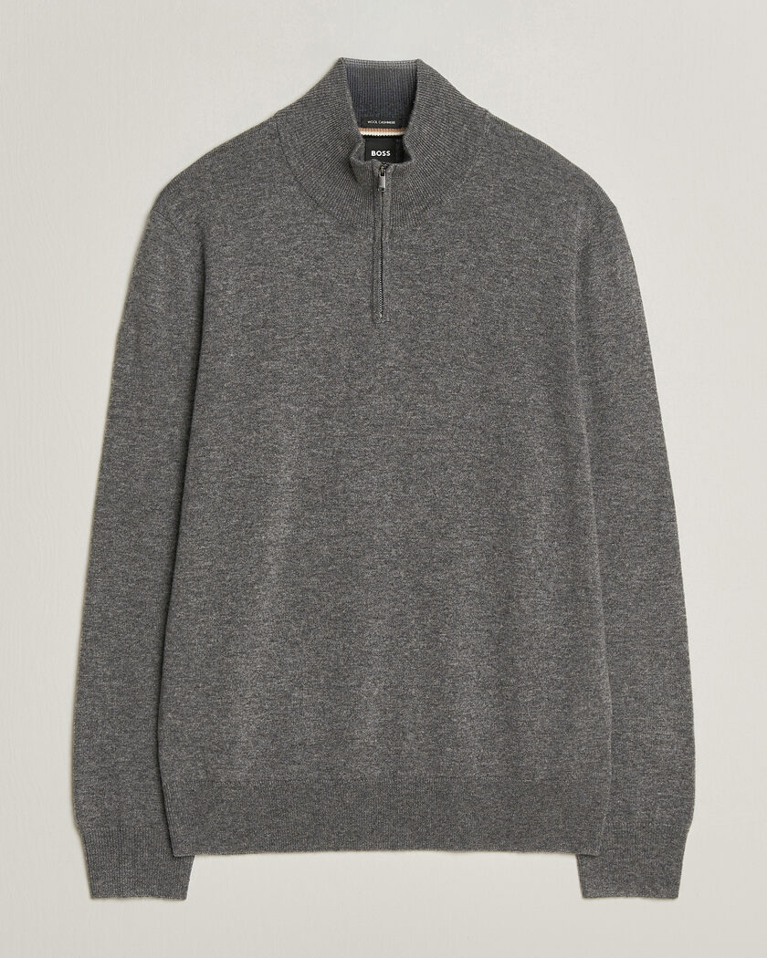 BOSS BLACK Hemarlo Wool/Cashmere Half Zip Medium Grey – Harmaa