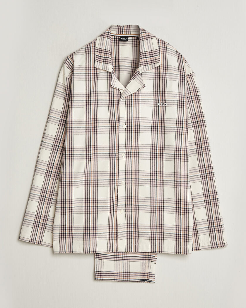 BOSS BLACK Checked Flannel Pyjama Set Open White – Valkoinen