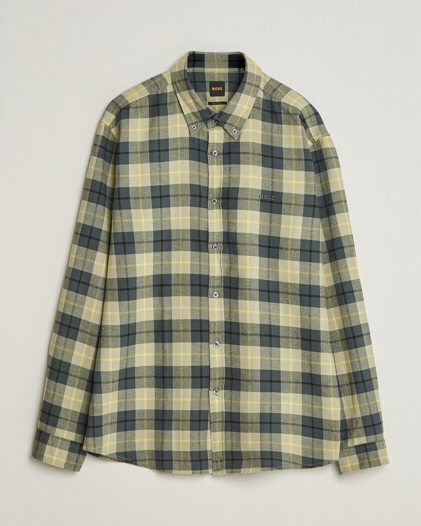 BOSS ORANGE Rickert Brushed Cotton Checked Shirt Open Green – Vihreä