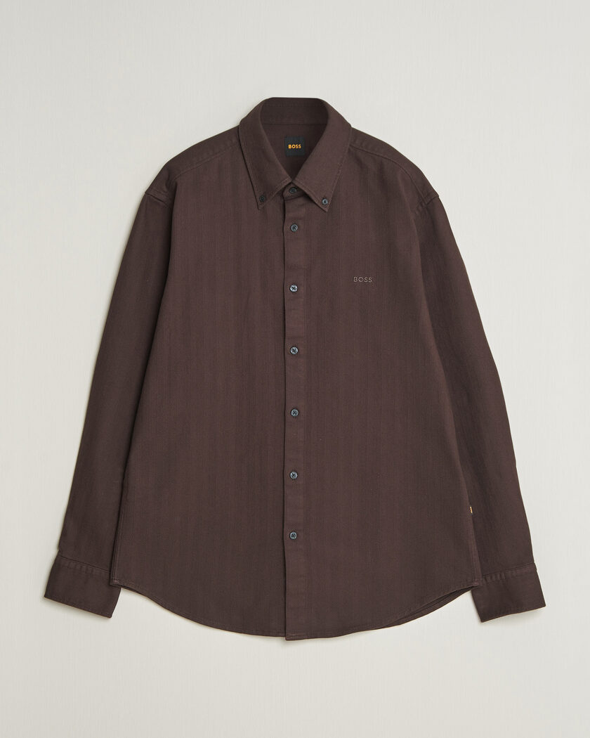 BOSS ORANGE Ricopuls Brushed Herringbone Shirt Dark Brown – Ruskea