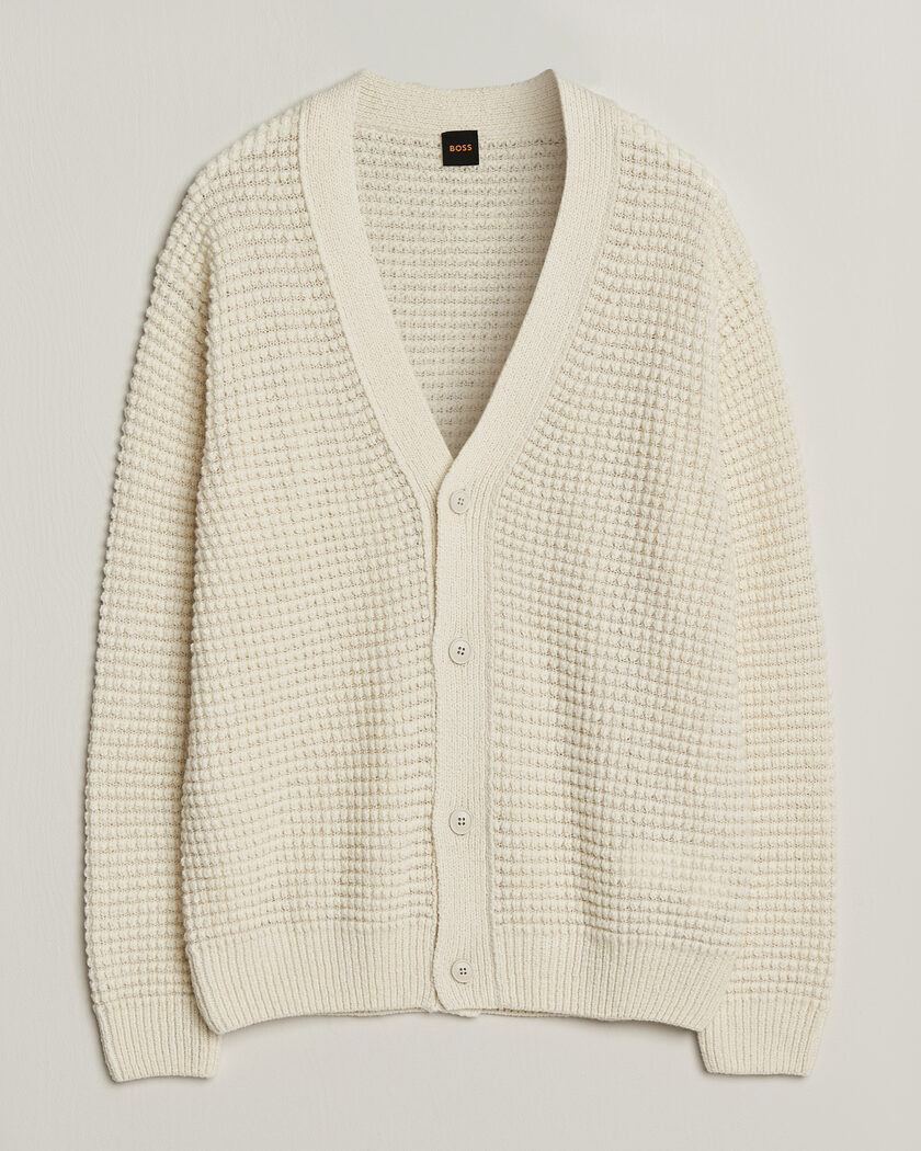 BOSS ORANGE Korsico Wool Knitted Cardigan Open White – Valkoinen