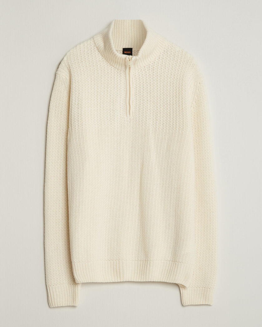 BOSS ORANGE Kenter Wool Knitted Half Zip Open White – Valkoinen