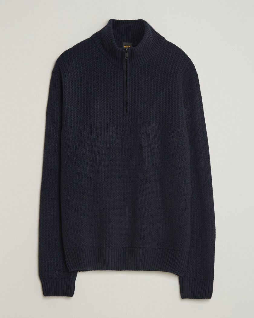 BOSS ORANGE Kenter Wool Knitted Half Zip Dark Blue – Sininen