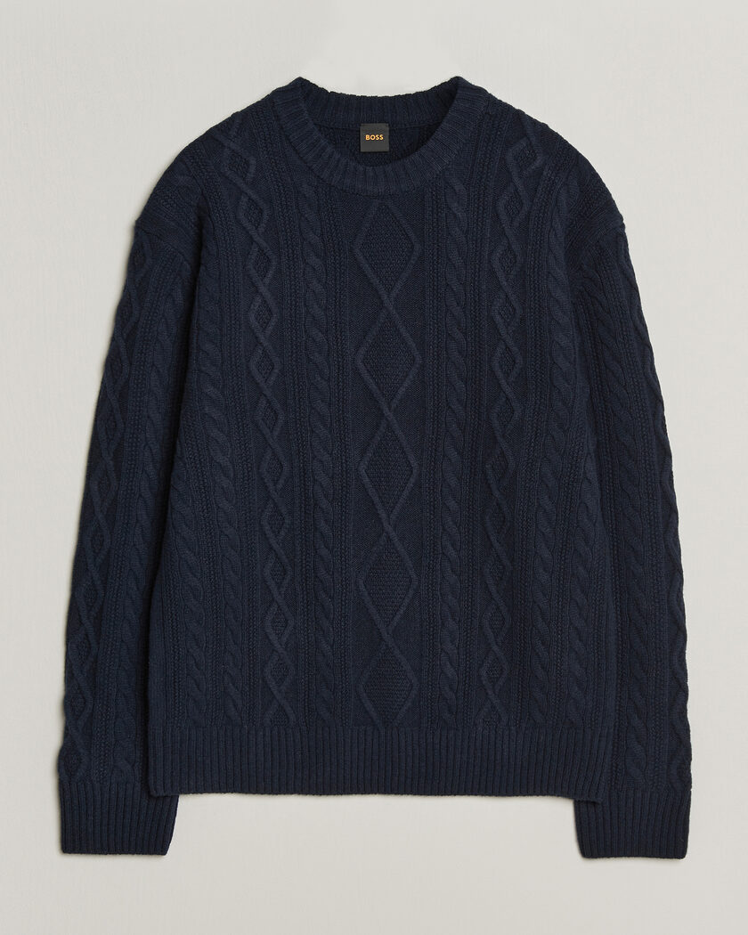 BOSS ORANGE Atreccio Wool Structured Knitted Sweater Dark Blue – Sininen