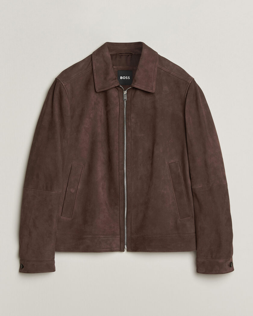BOSS BLACK Malbano Suede Jacket Dark Brown – Ruskea
