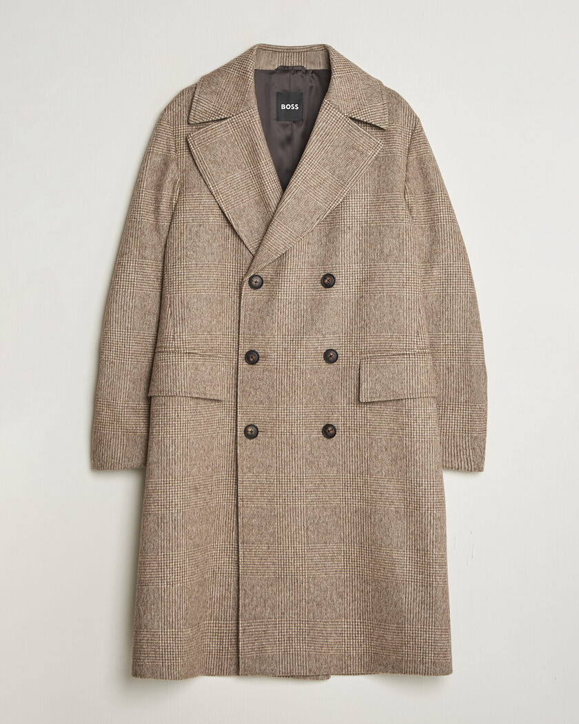 BOSS BLACK Jared Wool Double Breasted Coat Open Brown – Ruskea