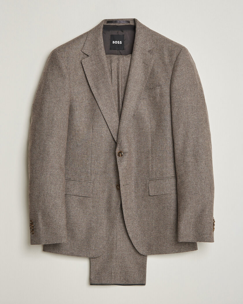 BOSS BLACK Huge Wool Pepita Suit Dark Brown – Ruskea