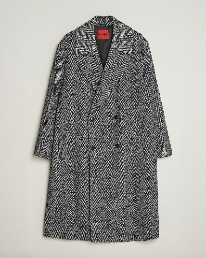 HUGO Milas Herringbone Double Breasted Coat Dark Grey – Harmaa