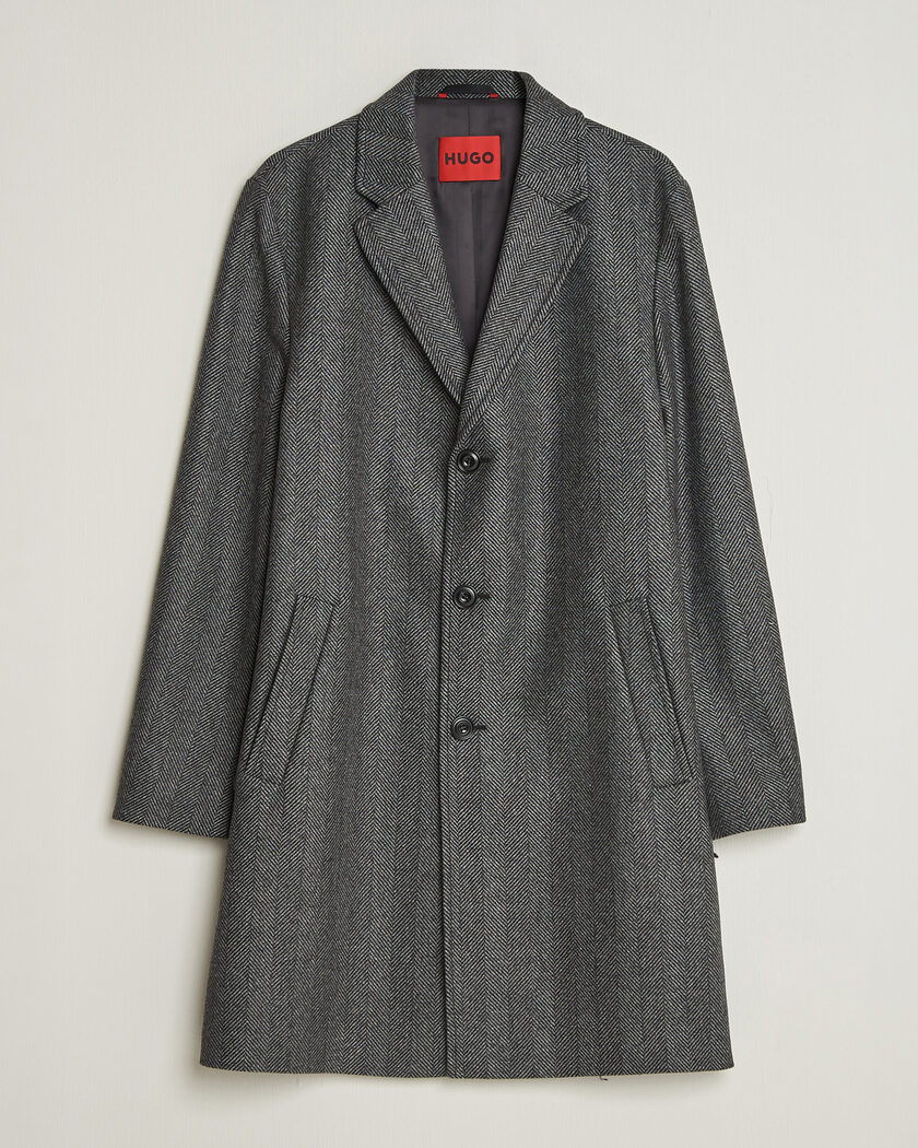 HUGO Malte Herringbone Coat Dark Grey – Harmaa