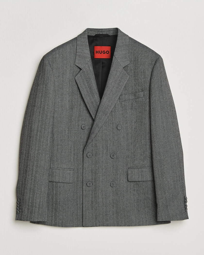 HUGO Karlo Herringbone Double Breasted Blazer Dark Grey – Harmaa