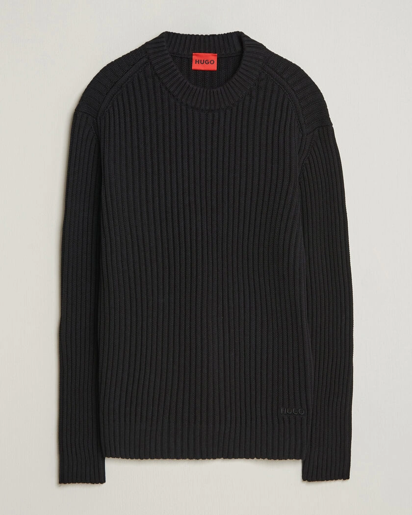 HUGO Sribban Cotton Knitted Sweater Black – Musta