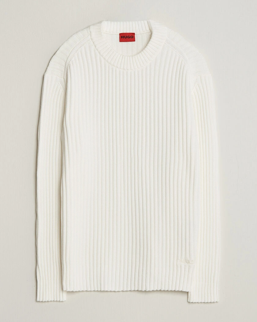 HUGO Sribban Cotton Knitted Sweater Natural – Valkoinen
