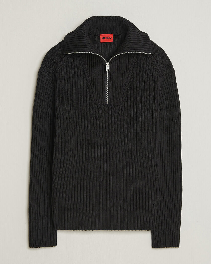 HUGO Srtithon Cotton Knitted Half Zip Black – Musta