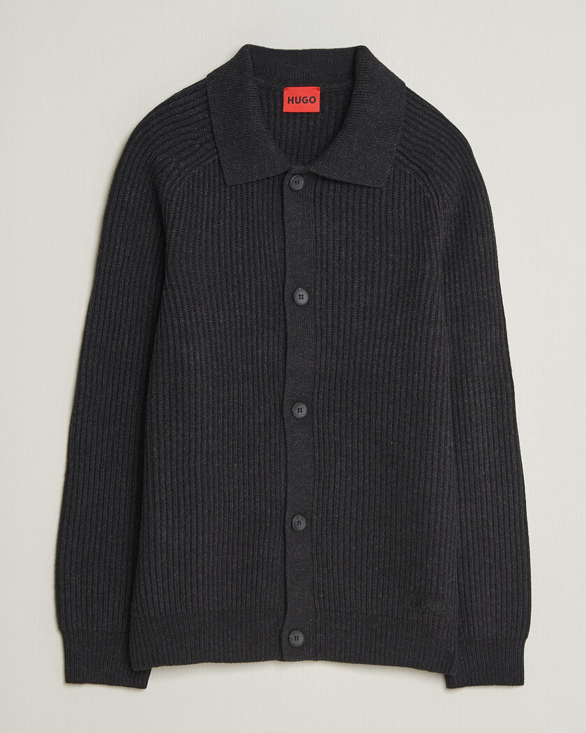 HUGO Sardeep Wool Knitted Cardigan Black – Musta