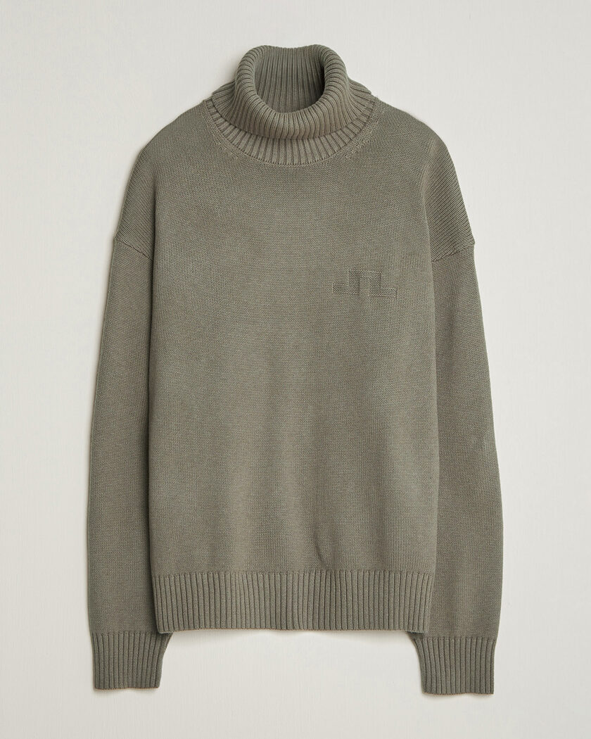 J.Lindeberg Eddy Wool/Cotton Knitted Turtleneck Brindle – Vihreä