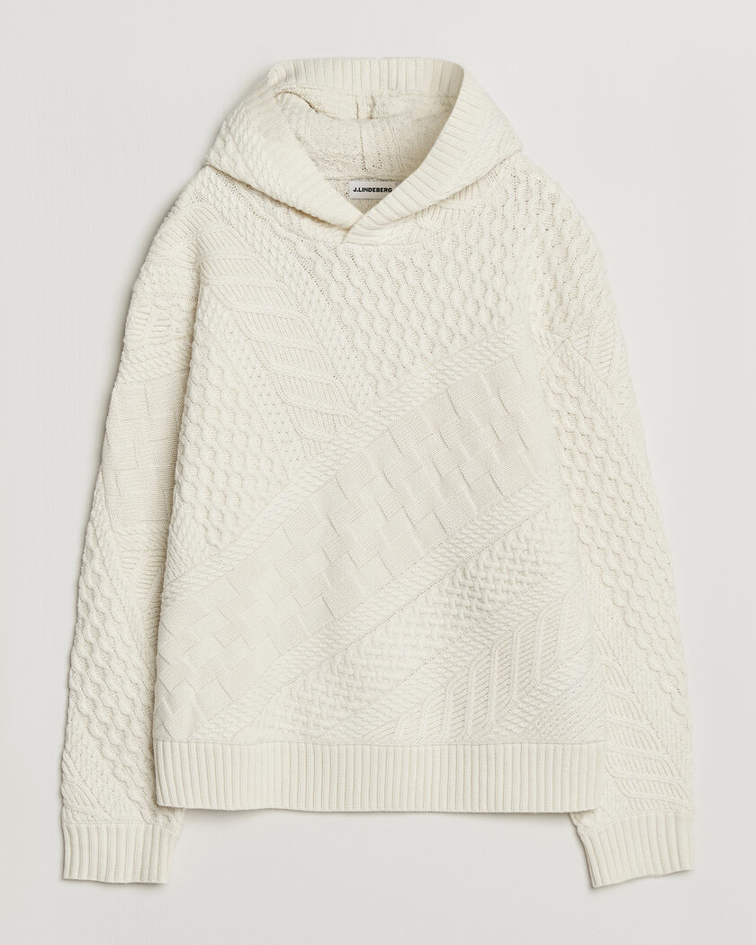 J.Lindeberg Savio Cable Knitted Hoodie Tofu – Valkoinen