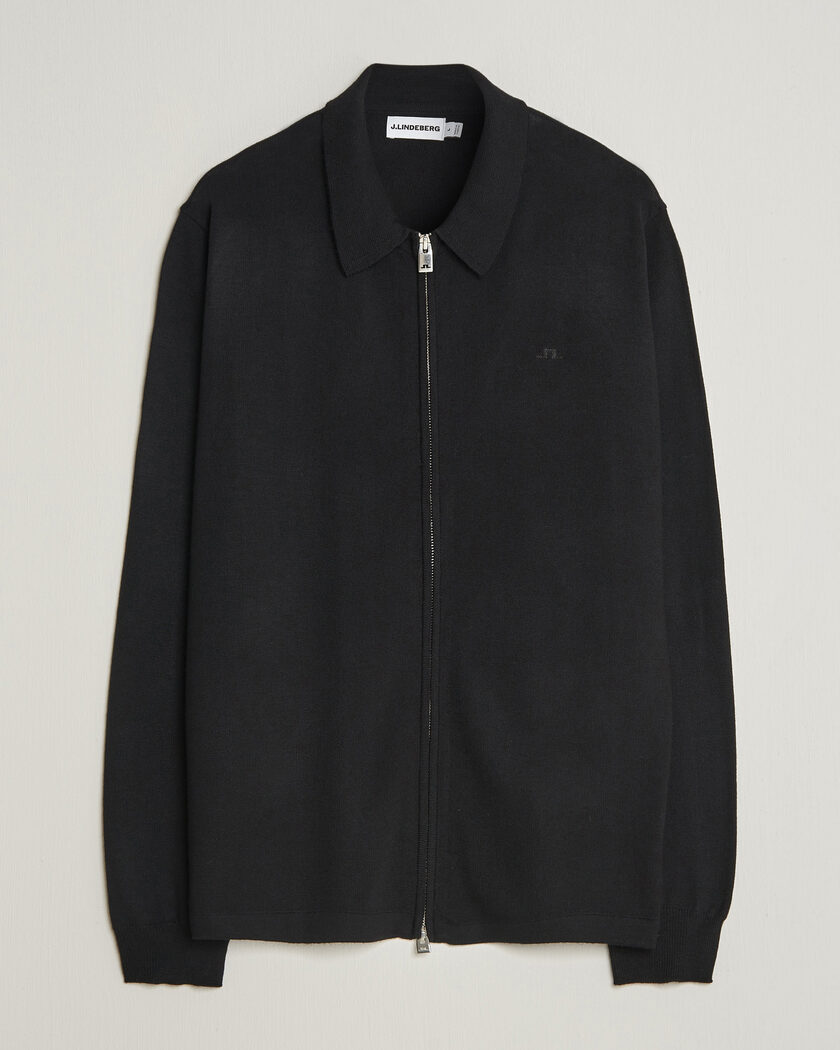J.Lindeberg Kaleb Merino Full Zip Black – Musta
