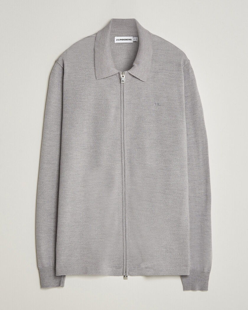 J.Lindeberg Kaleb Merino Full Zip Light Grey Melange – Harmaa