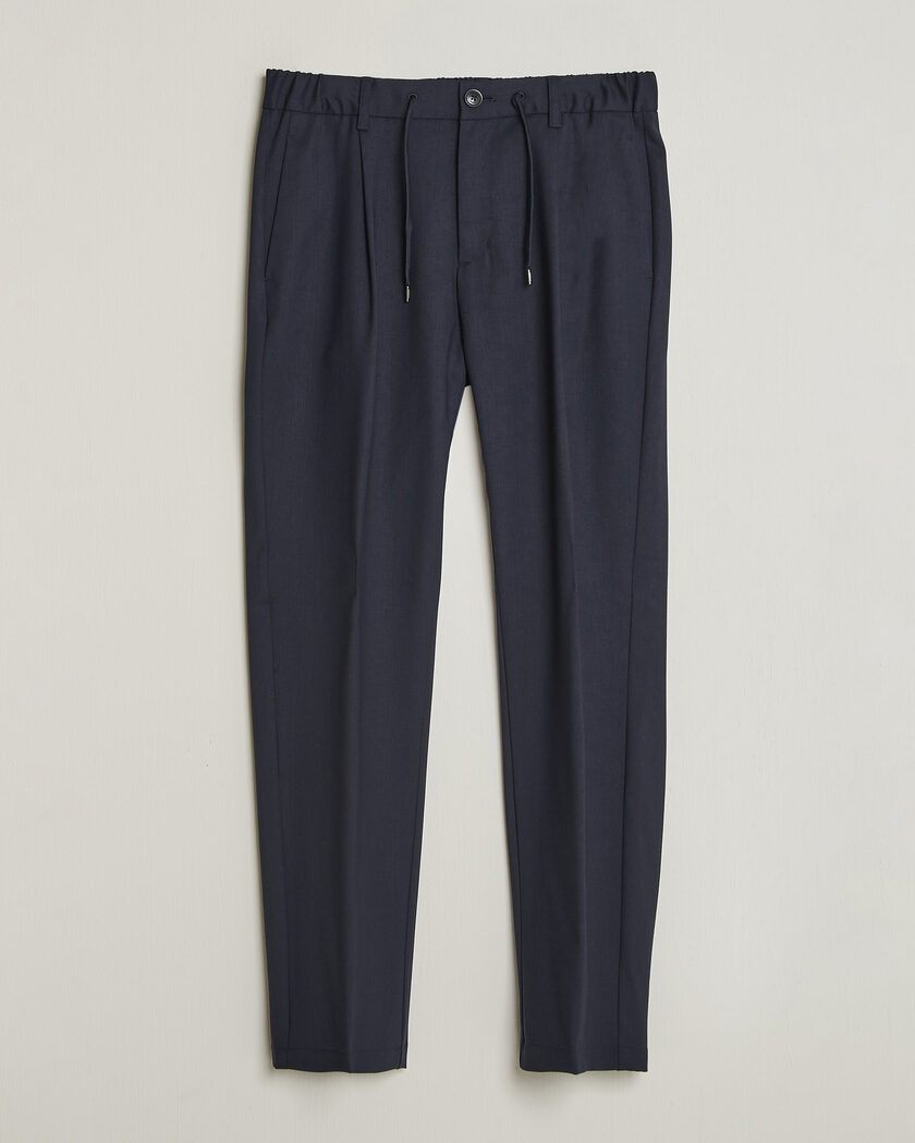 Herno Pleated Wool Trousers Navy – Sininen
