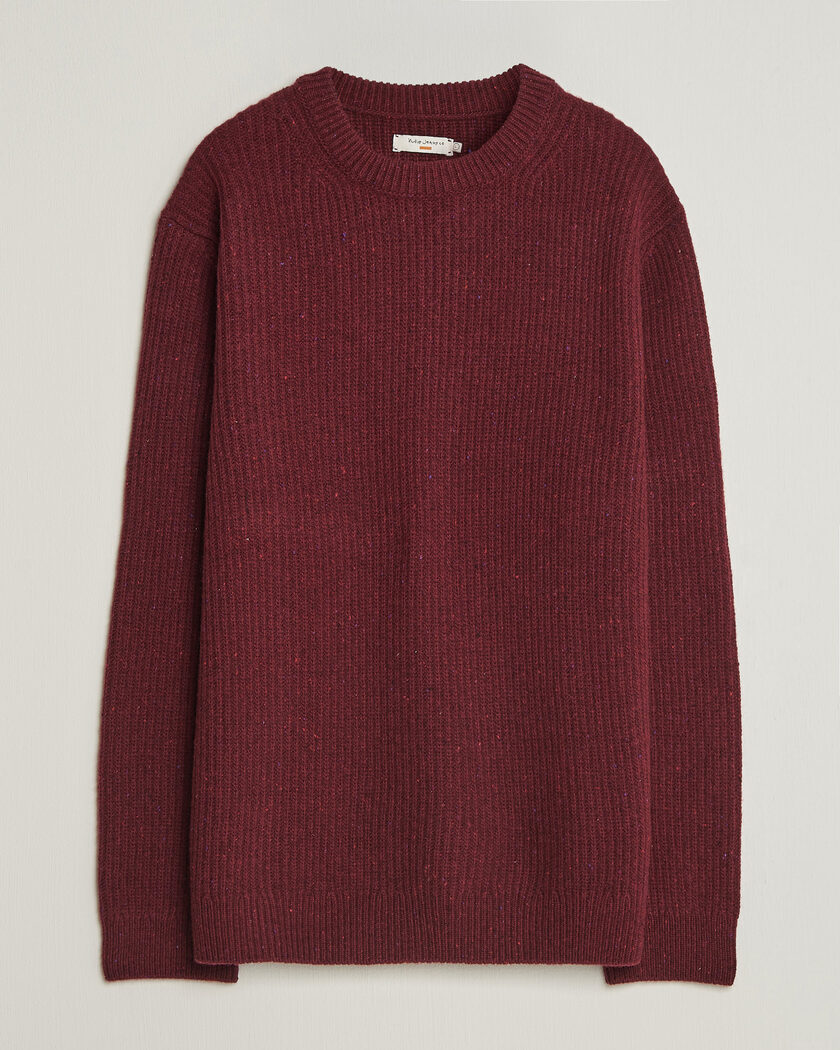  Nudie Jeans August Wool Rib Knitted Sweater Burgundy – Punainen