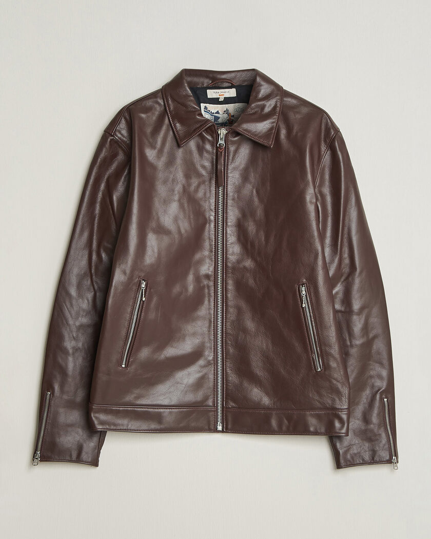 Nudie Jeans Eddy Rider Leather Jacket Burgundy Brown – Ruskea