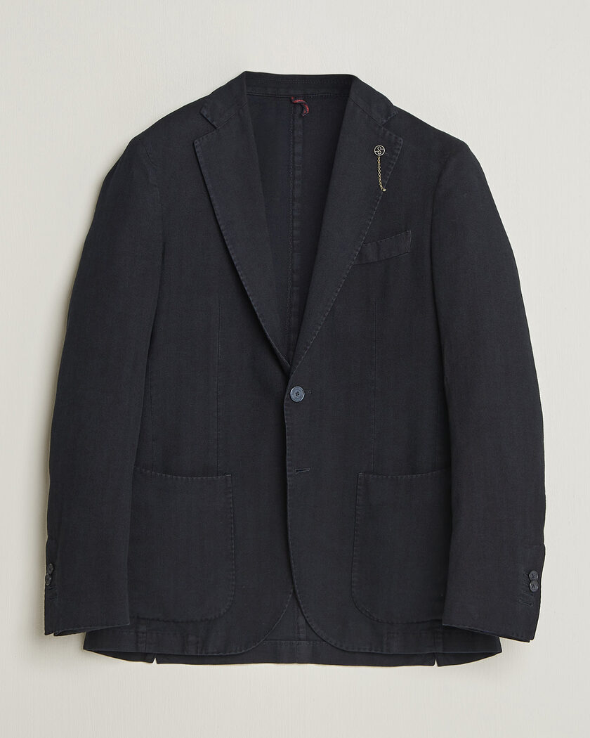 Santaniello Soft Touch Cotton Herringbone Blazer Navy – Sininen