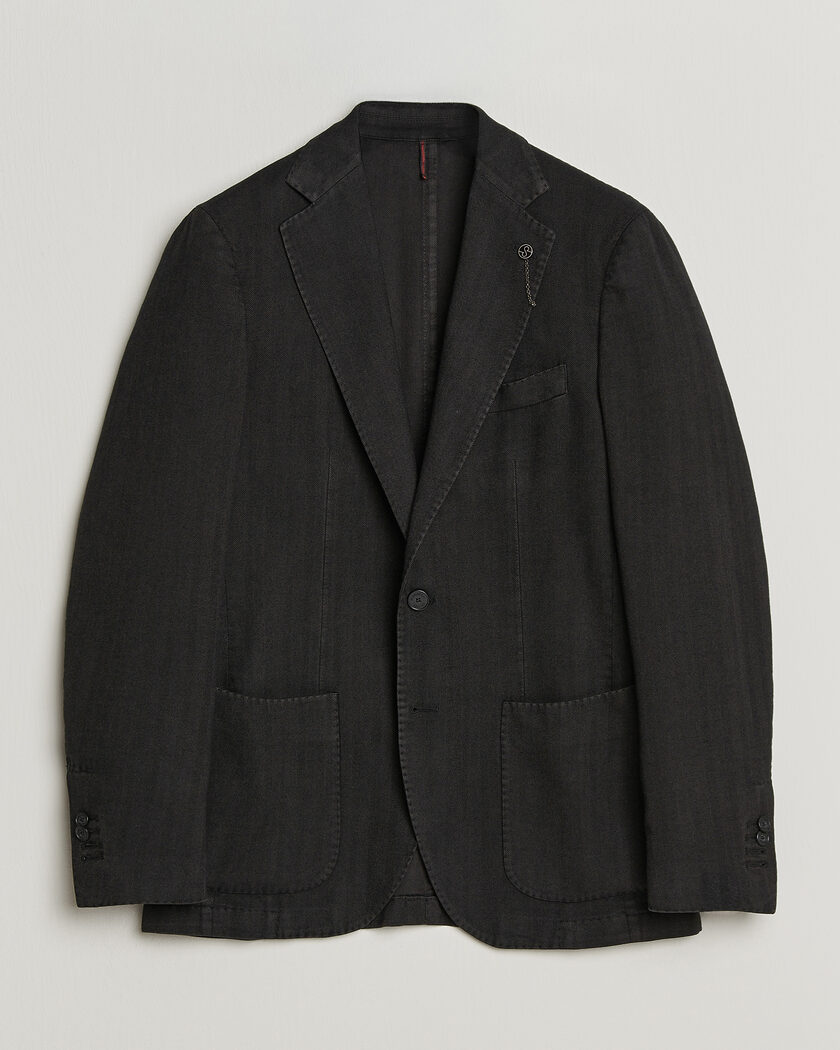 Santaniello Soft Touch Cotton Herringbone Blazer Black – Musta