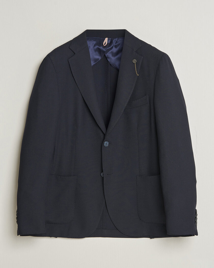 Santaniello Wool Mini Hopsack Blazer Navy – Sininen