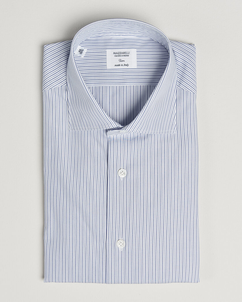 Mazzarelli Soft Cotton Popeline Shirt Blue Stripe – Sininen