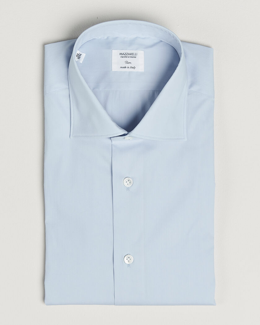 Mazzarelli Soft Cotton Popeline Shirt Light Blue – Sininen
