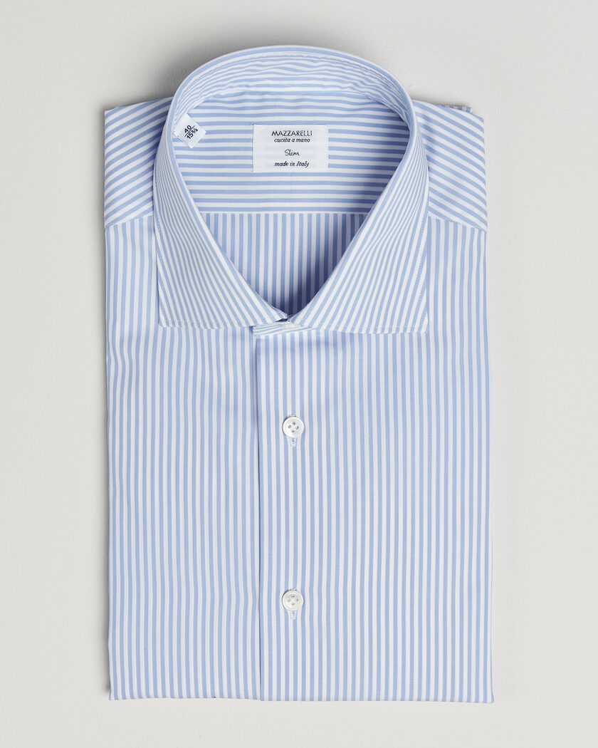 Mazzarelli Soft Cotton Popeline Shirt Light Blue Stripe – Sininen