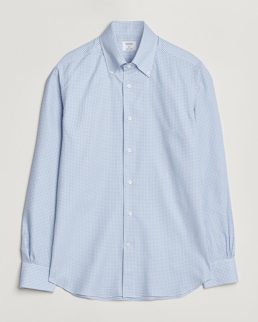 Mazzarelli Soft Oxford Button Down Shirt Light Blue Check – Sininen