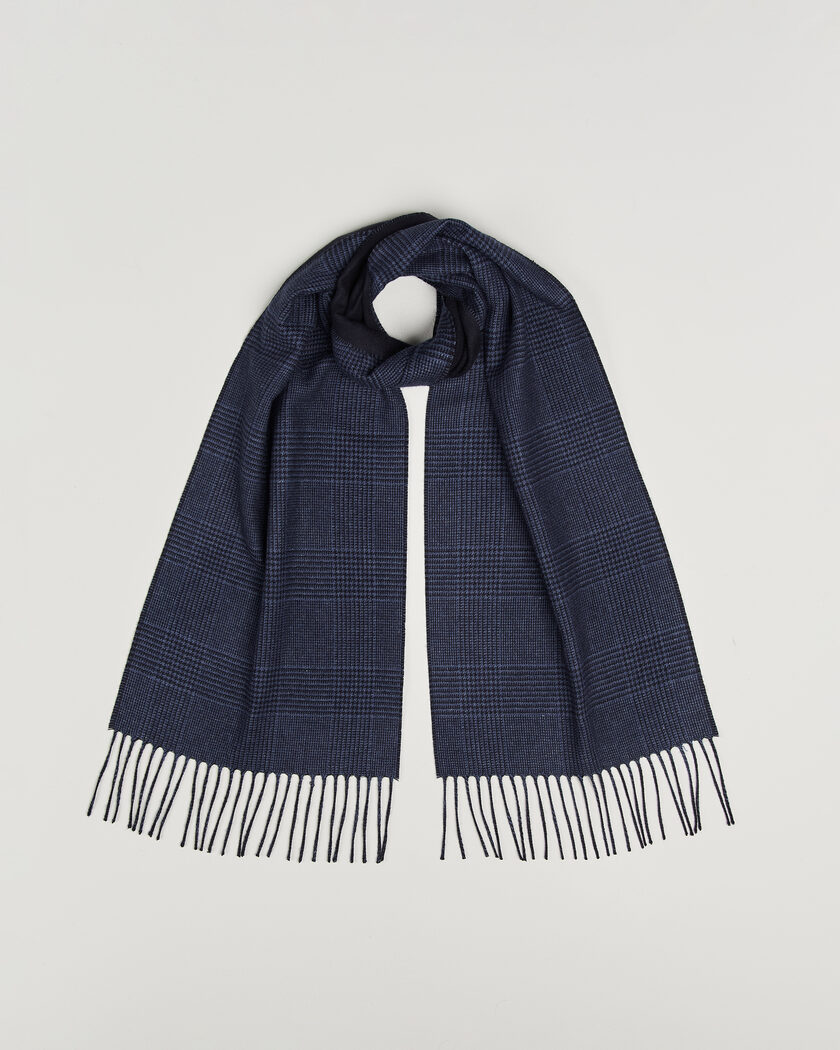 Piacenza Cashmere Cashmere/Silk Glencheck Scarf Navy – Sininen