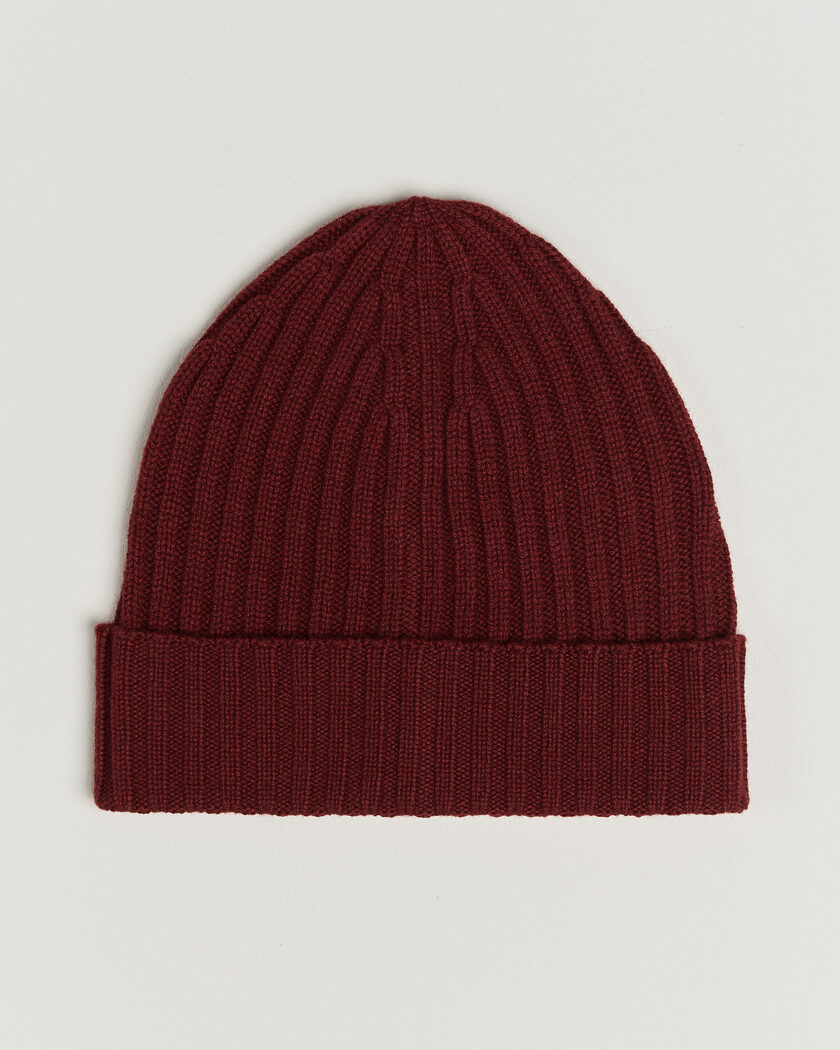 Piacenza Cashmere Ribbed Cashmere Beanie Burgundy – Punainen