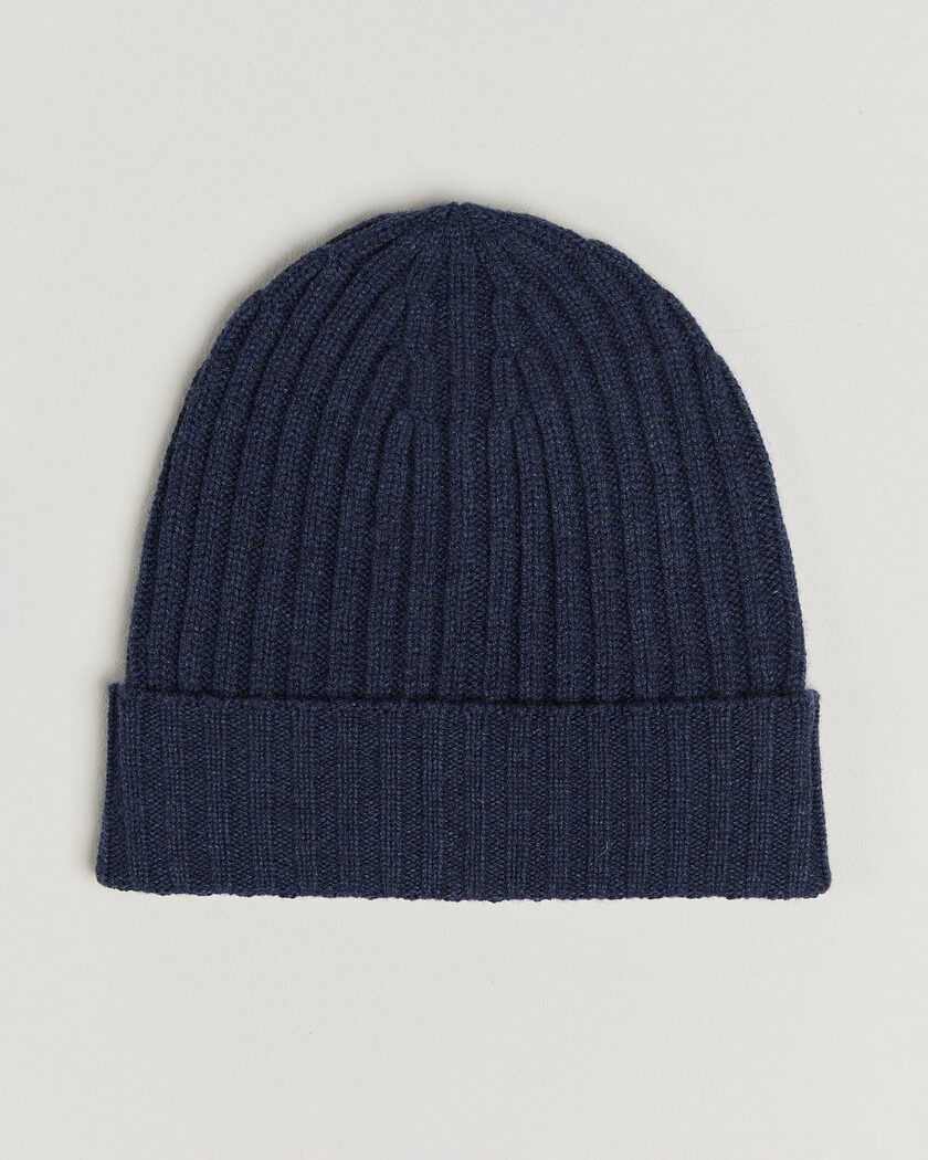 Piacenza Cashmere Ribbed Cashmere Beanie Dark Blue – Sininen