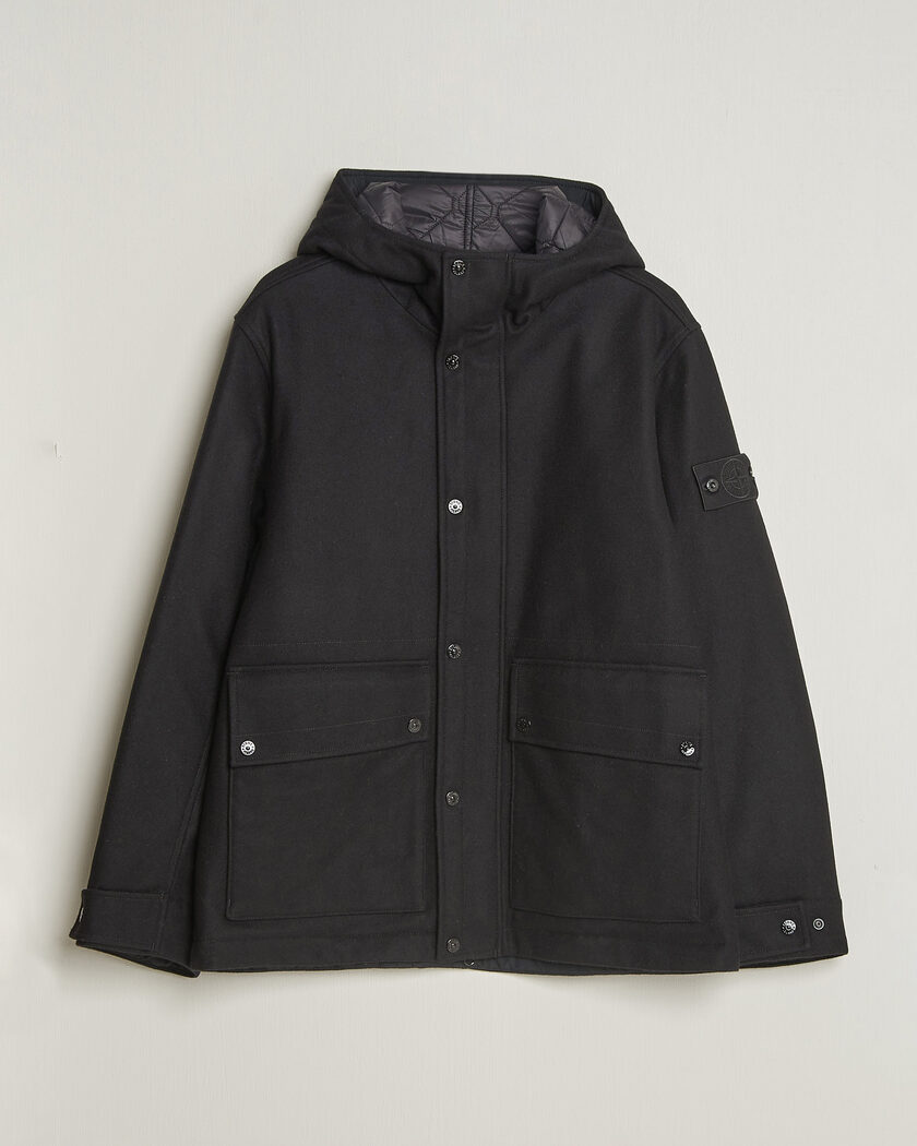 Stone Island Ghost Wool/Nylon Flannel Short Parka Black – Musta