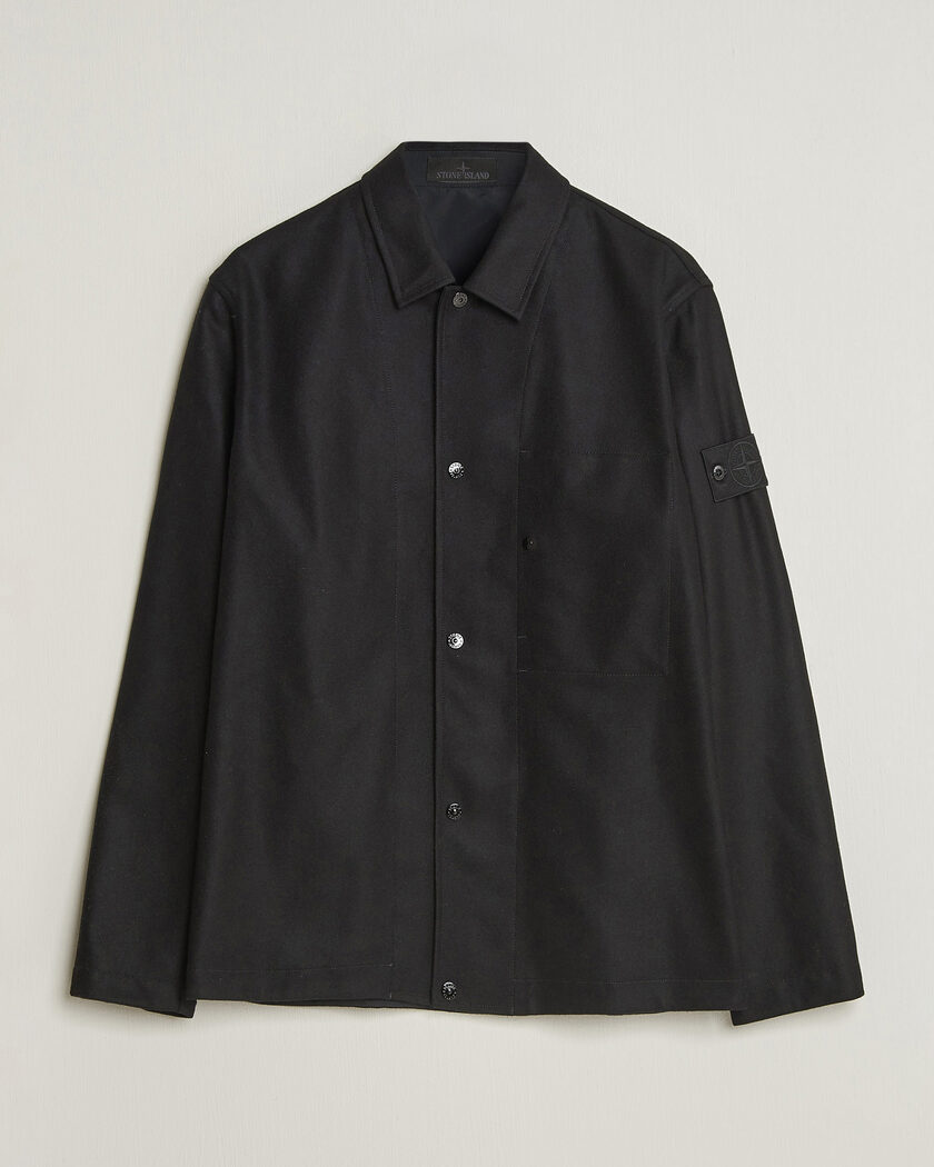 Stone Island Ghost Wool/Nylon Flannel Overshirt Black – Musta