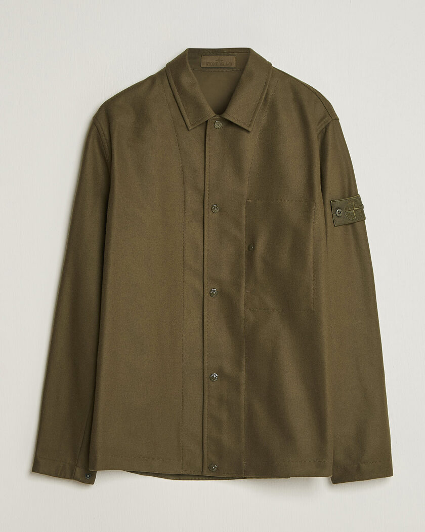 Stone Island Ghost Wool/Nylon Flannel Overshirt Miltary Green – Vihreä